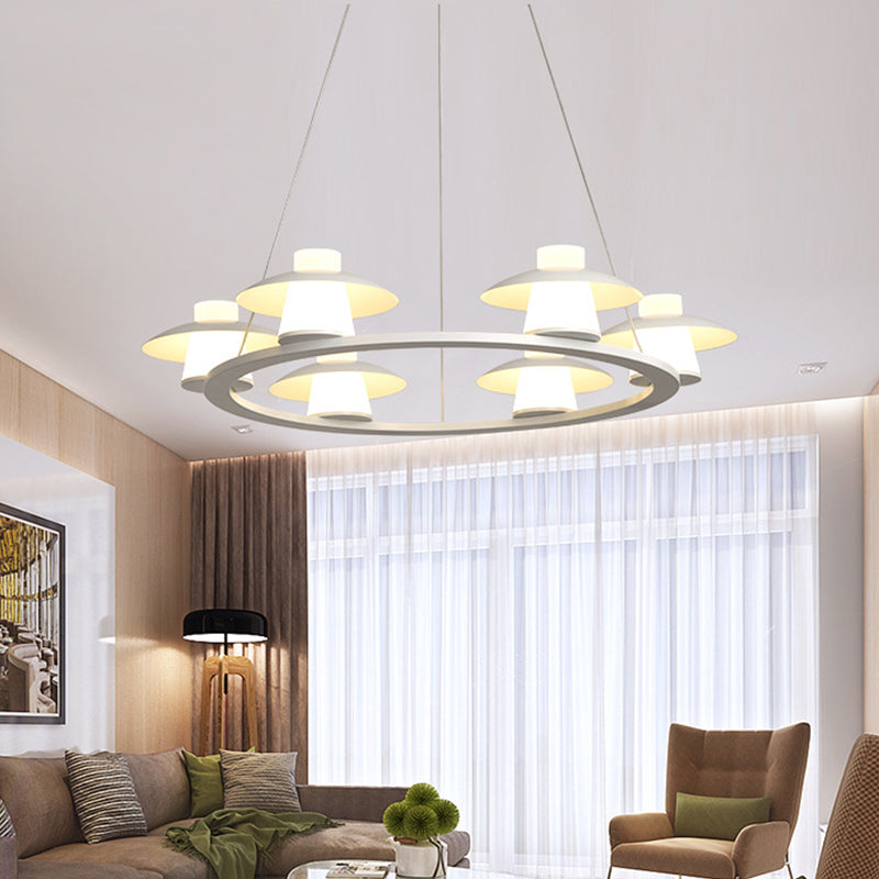 Lustre en acrylique moderniste en forme de champignon avec plafonnier LED à 6/8 têtes - Lumière blanche, chaude/blanche