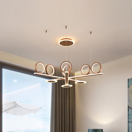 Lustre à barres croisées à LED métallique contemporain avec lumière chaude/blanche