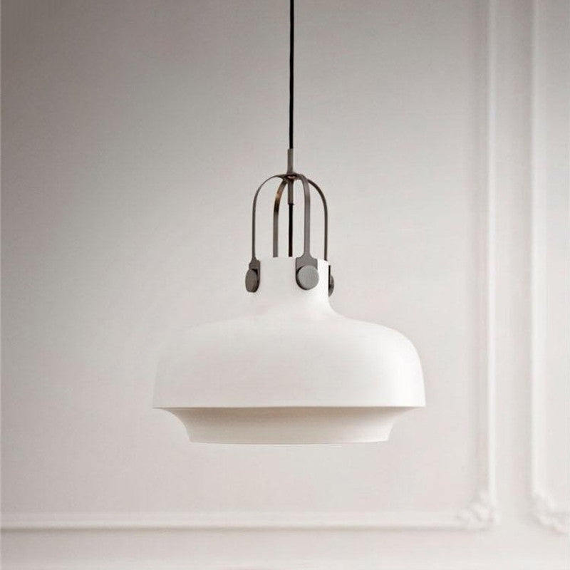Modern Barn Metal Pendant Light - 10"/14" Wide, White/Pink
