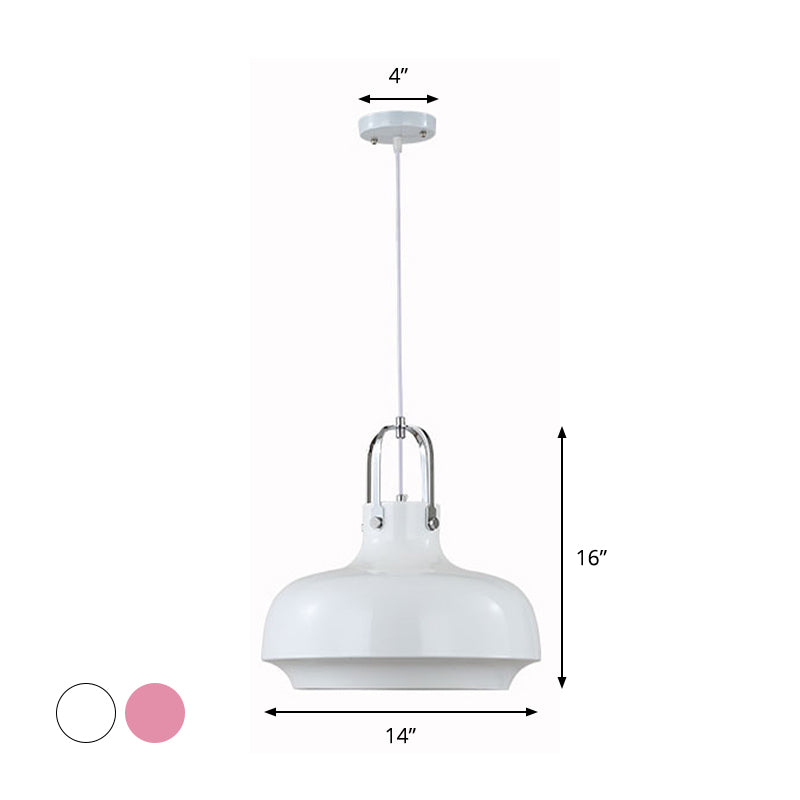 Modern Barn Metal Pendant Light - 10"/14" Wide, White/Pink