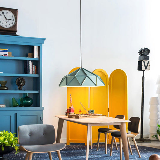 Blue Metal Suspension Light for Modern Dining Room - 1-Light Down Lighting