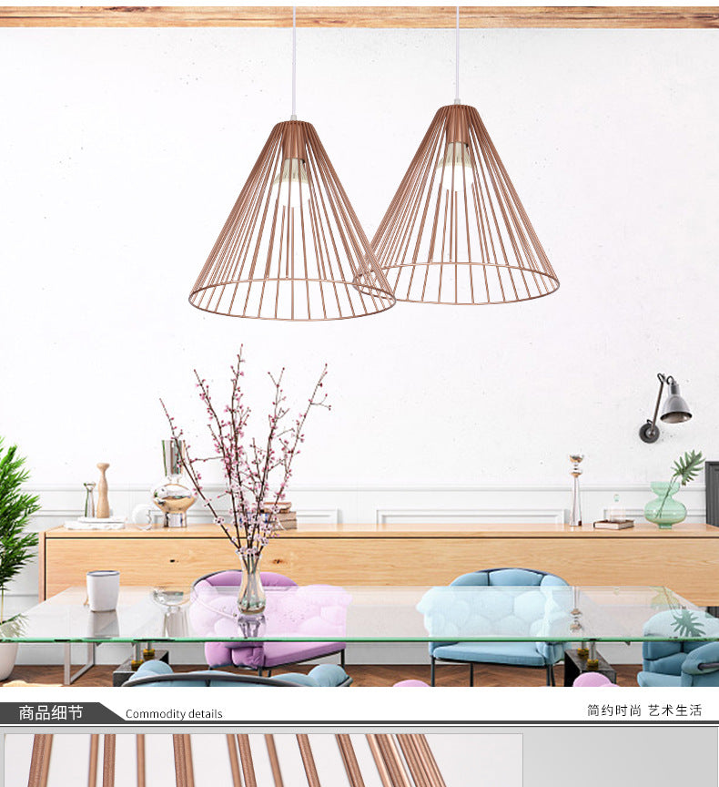 Rose Gold Tapered Restaurant Pendant - Contemporary Metal 1-Light Drop Light