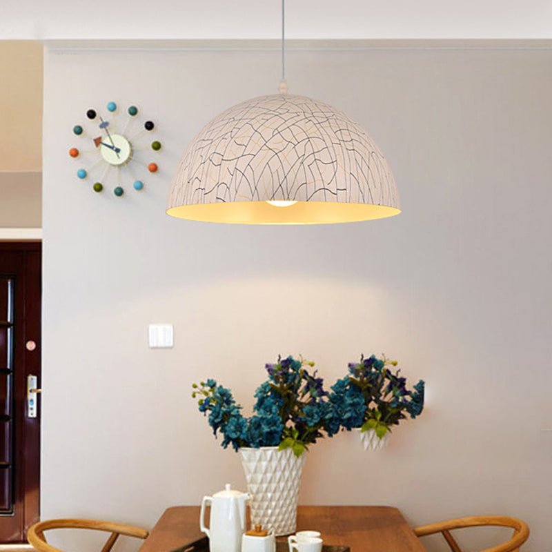 Dome Pendant Light Fixture - Minimalist Metal, 1 Light, Red Brown/Ivory, 12"/14"/16" Wide - Ideal for Dining Room