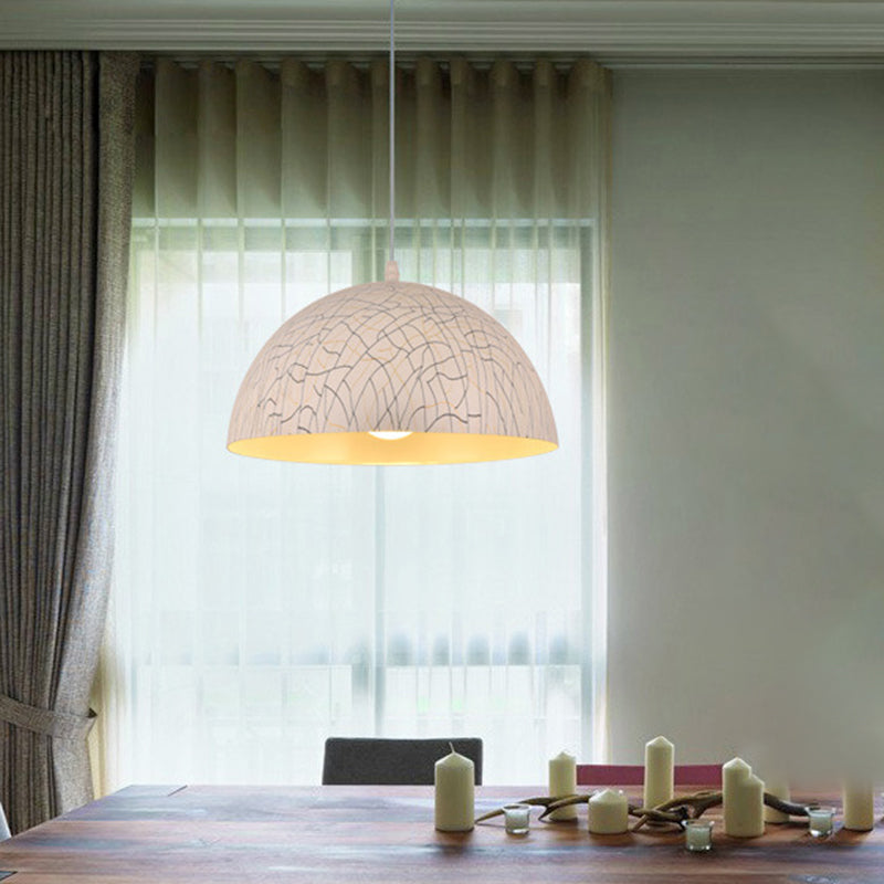 Dome Pendant Light Fixture - Minimalist Metal, 1 Light, Red Brown/Ivory, 12"/14"/16" Wide - Ideal for Dining Room
