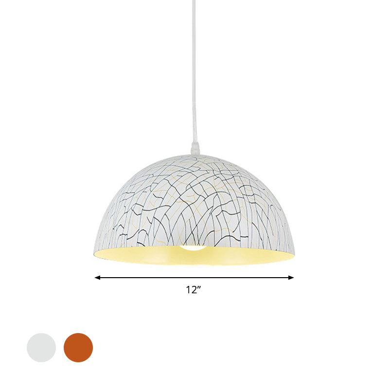 Dome Pendant Light Fixture - Minimalist Metal, 1 Light, Red Brown/Ivory, 12"/14"/16" Wide - Ideal for Dining Room
