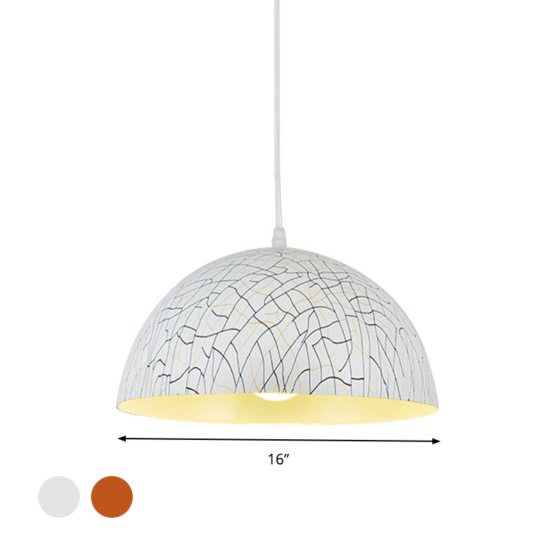 Dome Pendant Light Fixture - Minimalist Metal, 1 Light, Red Brown/Ivory, 12"/14"/16" Wide - Ideal for Dining Room