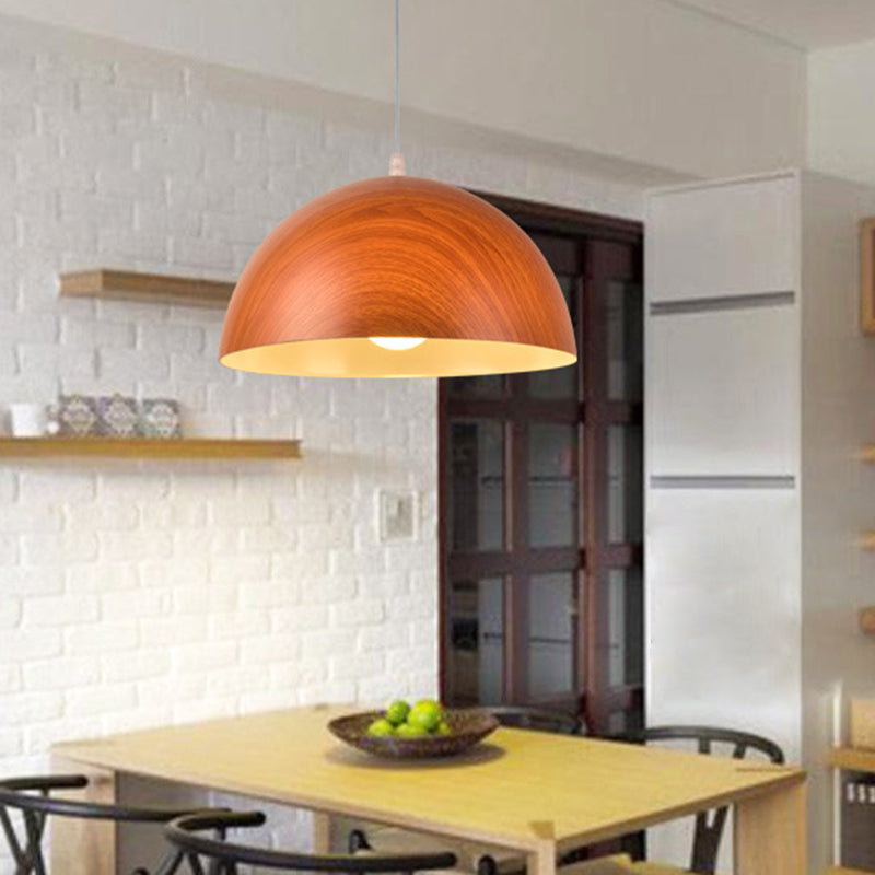 Dome Pendant Light Fixture - Minimalist Metal, 1 Light, Red Brown/Ivory, 12"/14"/16" Wide - Ideal for Dining Room