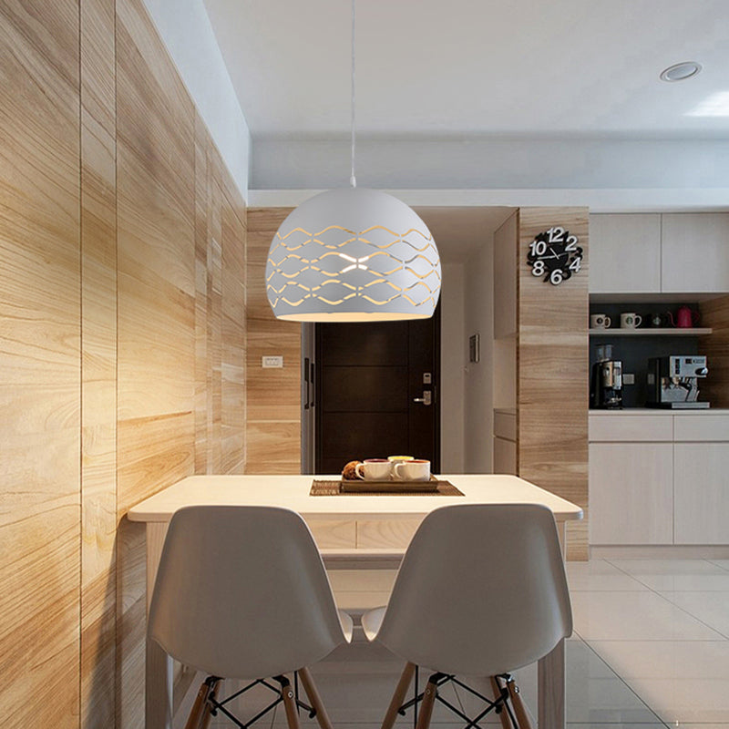 Minimalist Metal Dome Pendant Ceiling Light - 1 Light Suspension Lamp in White