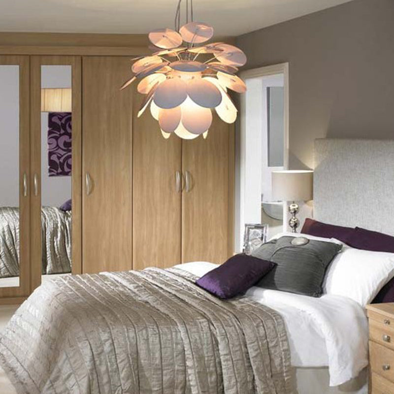 Minimalist Metal Pinecone Ceiling Light - 19.5"/23.5" Wide White Pendant with Suspension