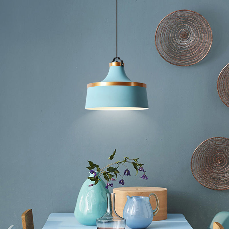 Modern Drum Metal Pendant Light in Grey/White/Blue - Ideal for Dining Room