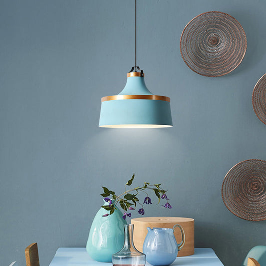 Modern Drum Metal Pendant Light in Grey/White/Blue - Ideal for Dining Room