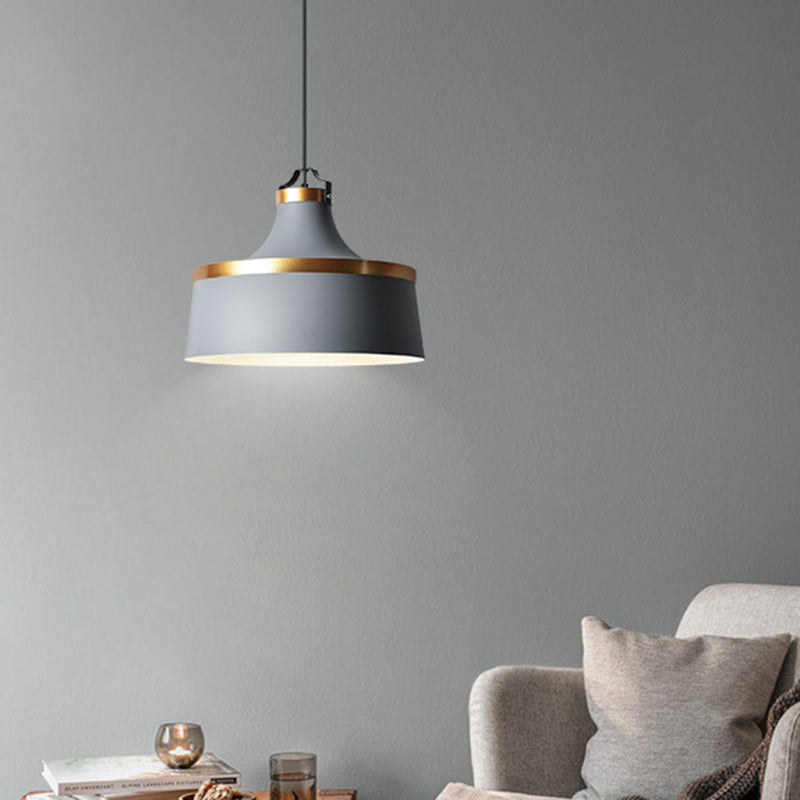 Modern Drum Metal Pendant Light in Grey/White/Blue - Ideal for Dining Room