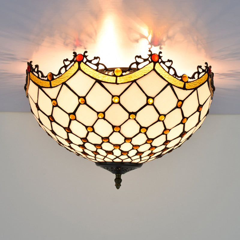 Scalloped White Glass Tiffany Ceiling Light Fixture - Ideal for Corridor