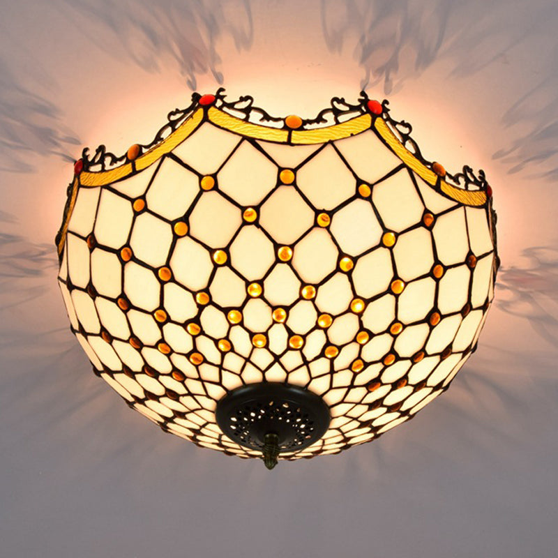 Scalloped White Glass Tiffany Ceiling Light Fixture - Ideal for Corridor