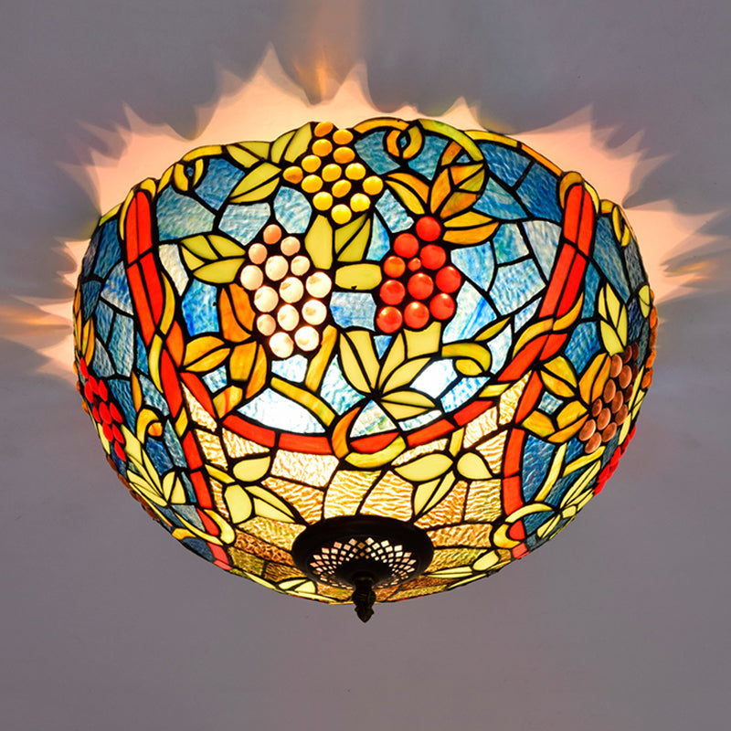 Tiffany-Style Leafy Ceiling Flush Mount Light Fixture - 2/5 Heads Bronze - 12"/16.5" Width