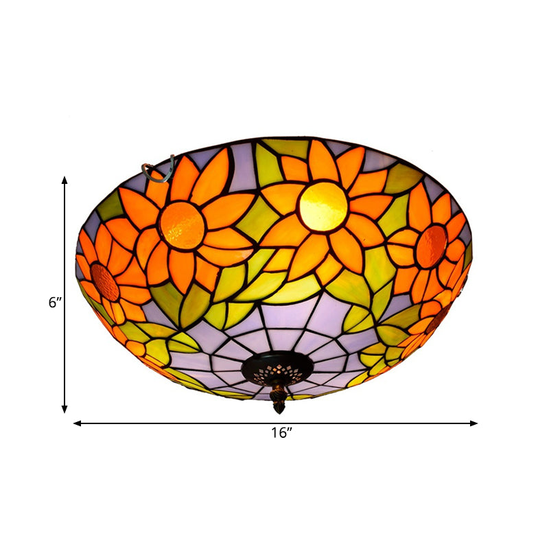 Plafonnier encastré en verre teinté Tiffany tournesol bleu/blanc avec 2/3 ampoules - 12"/16" L - Luminaire multicolore