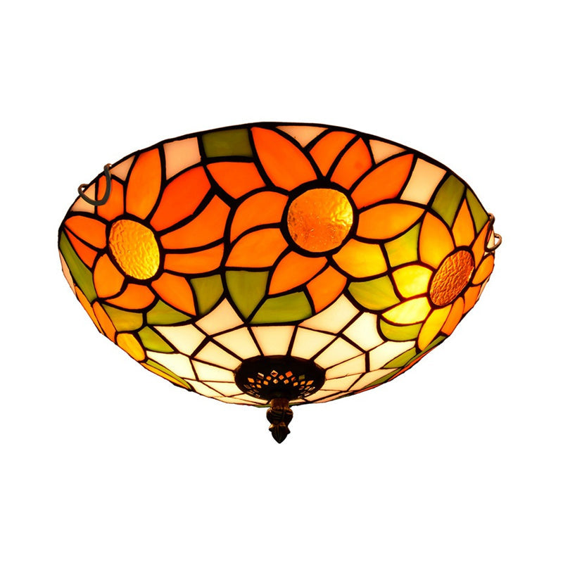 Plafonnier encastré en verre teinté Tiffany tournesol bleu/blanc avec 2/3 ampoules - 12"/16" L - Luminaire multicolore