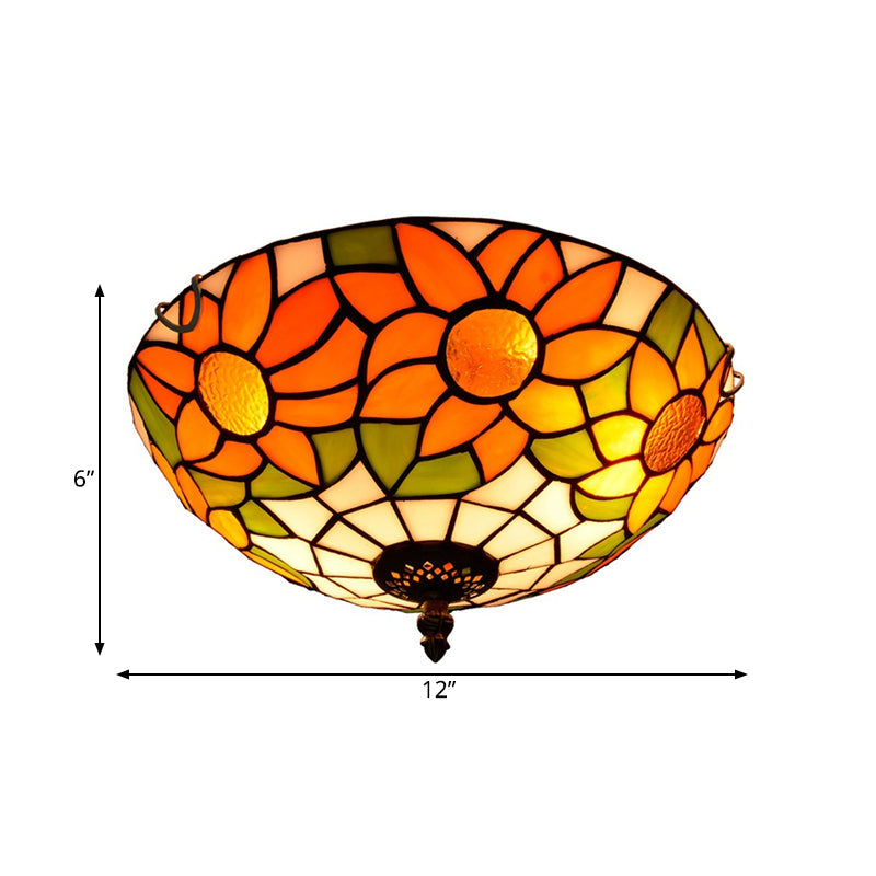 Plafonnier encastré en verre teinté Tiffany tournesol bleu/blanc avec 2/3 ampoules - 12"/16" L - Luminaire multicolore