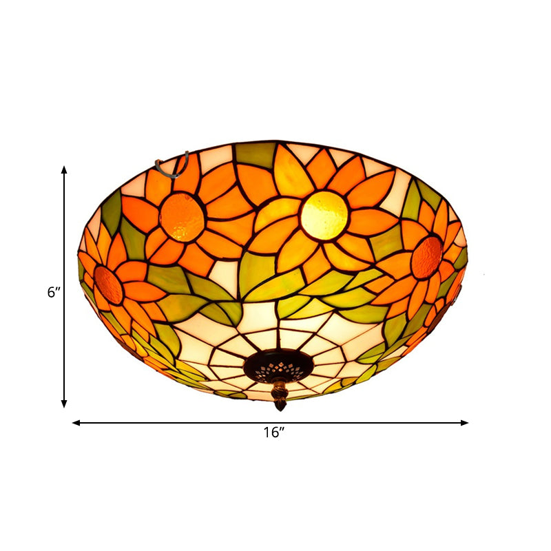 Plafonnier encastré en verre teinté Tiffany tournesol bleu/blanc avec 2/3 ampoules - 12"/16" L - Luminaire multicolore