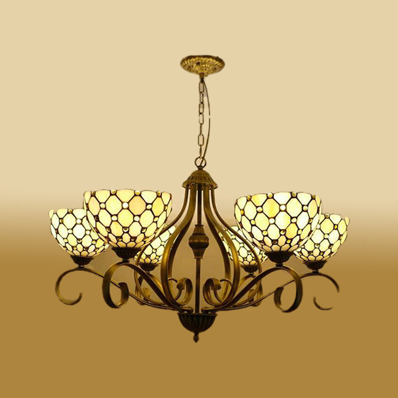 Lustre suspendu en vitrail méditerranéen avec finition beige ornée de bijoux - Disponible en 3 tailles et 3 options d'éclairage