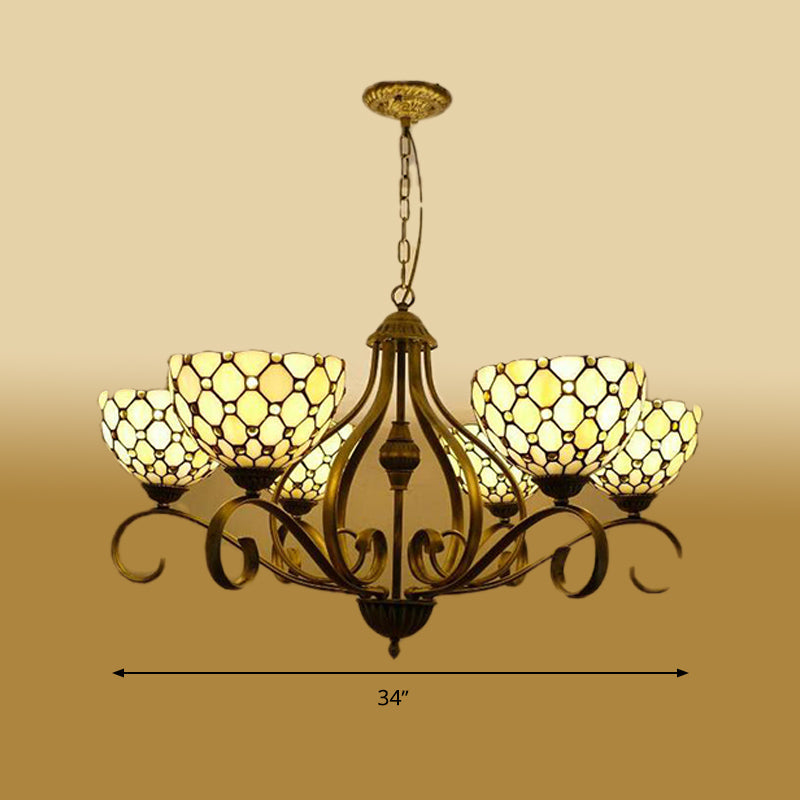 Lustre suspendu en vitrail méditerranéen avec finition beige ornée de bijoux - Disponible en 3 tailles et 3 options d'éclairage