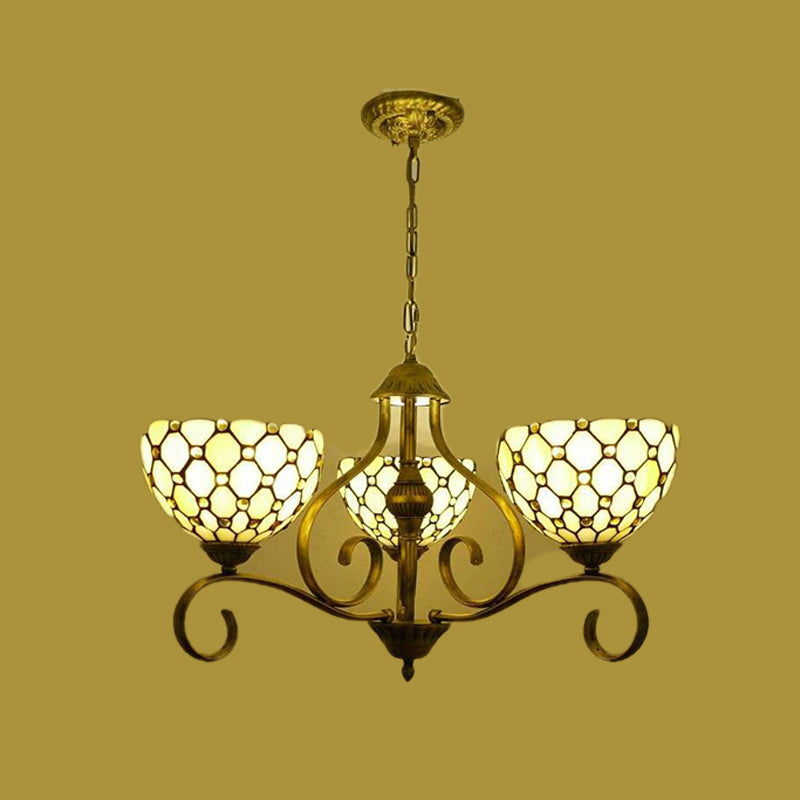 Lustre suspendu en vitrail méditerranéen avec finition beige ornée de bijoux - Disponible en 3 tailles et 3 options d'éclairage