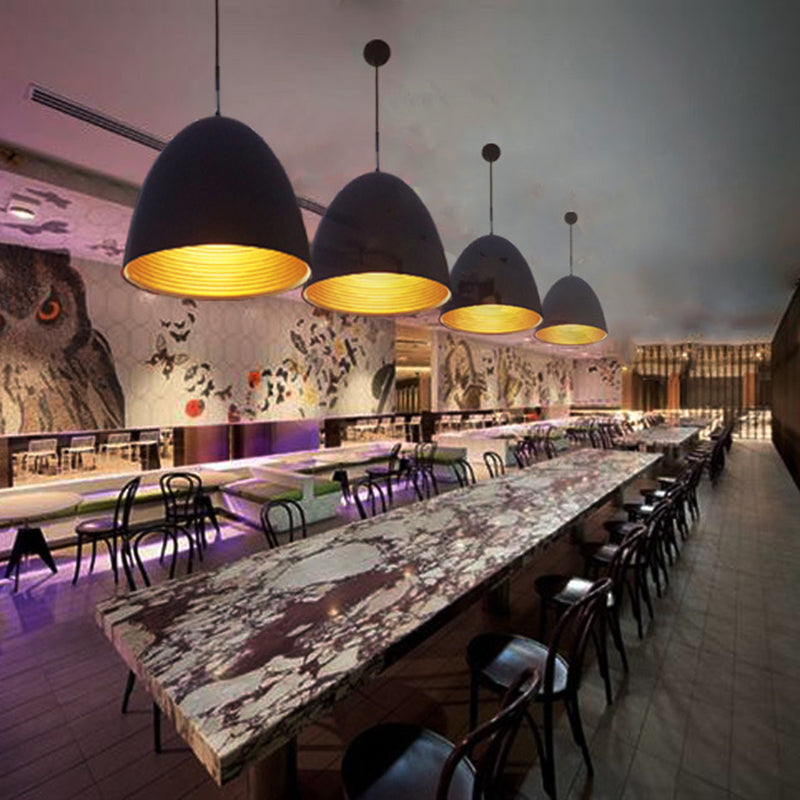 Sleek Black Domed Pendant Light – Minimalist Metal Hanging Lamp Kit for Restaurants