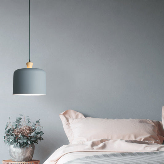 Modern Grey Drum Pendant Lamp - Stylish Metal Dining Room Light with 1 Suspension Light