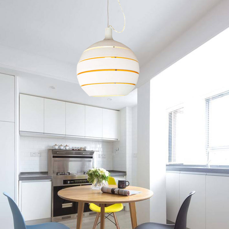 Contemporary White Metal Pendant Lamp - 1 Light Suspension For Dining Room