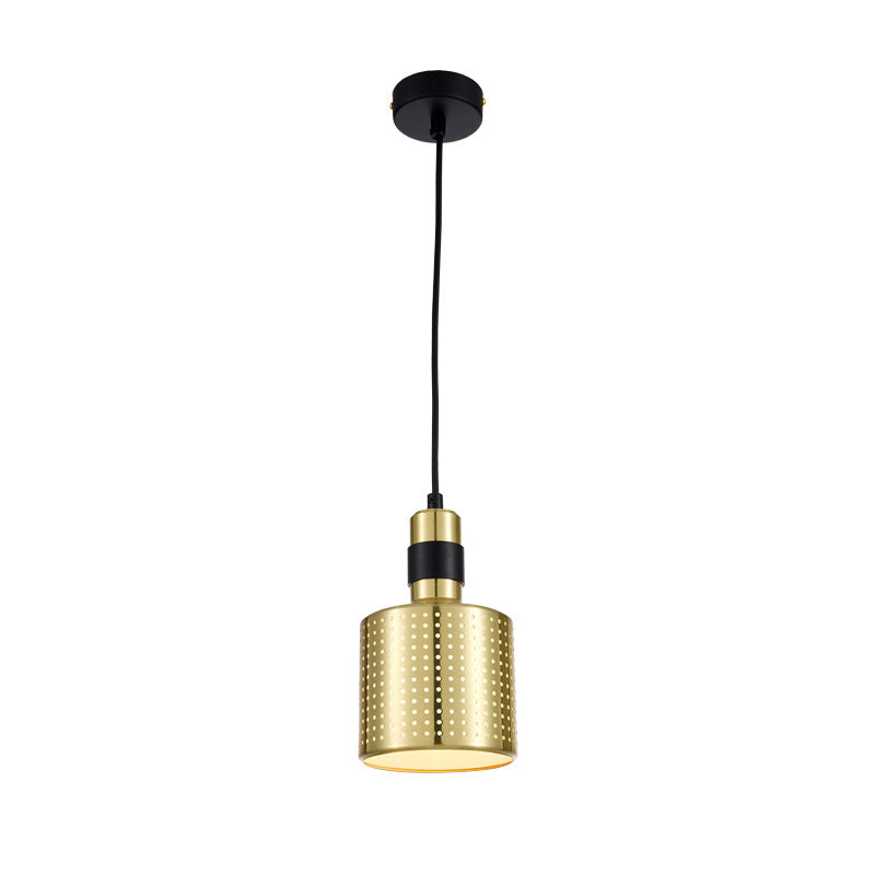 Suspension cylindrique contemporaine noire et dorée - Lampe suspendue moderne