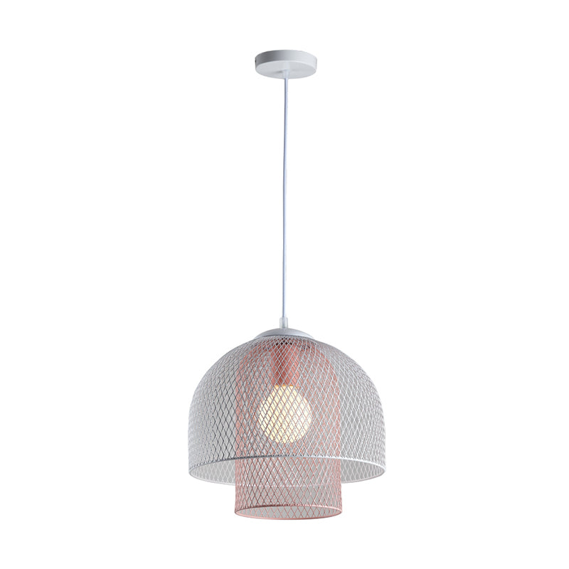 Contemporary Metallic Wire Mesh Pendant Lamp With 1 Light - White & Pink/White Blue Hanging