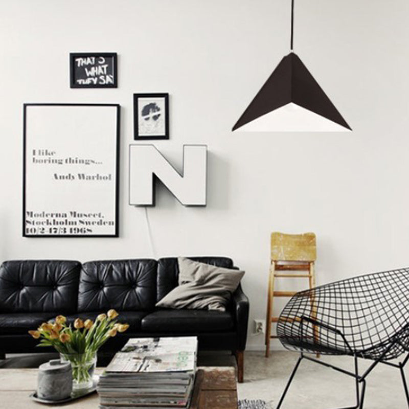 Modern Metal Geometric Pendant Light: 1-Light Black Suspension Lamp For Living Room