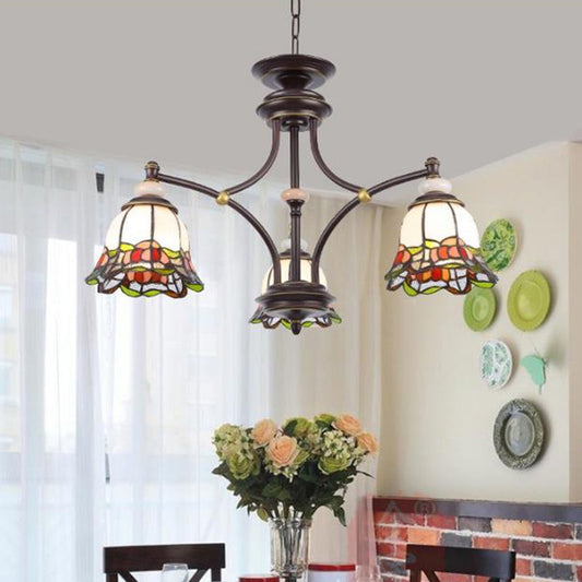 Lustre à fleurs Tiffany - Suspension en verre teinté noir (3/6/8 lumières) pour salon