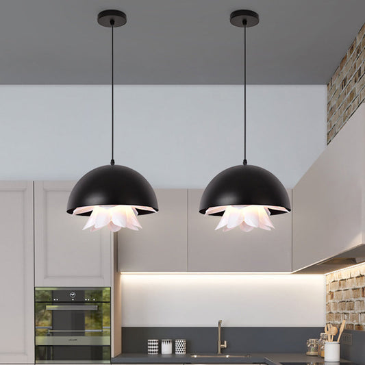 Modern Black Hanging Lamp - 1 Light Down Lighting with Metal Shade for Dining Room