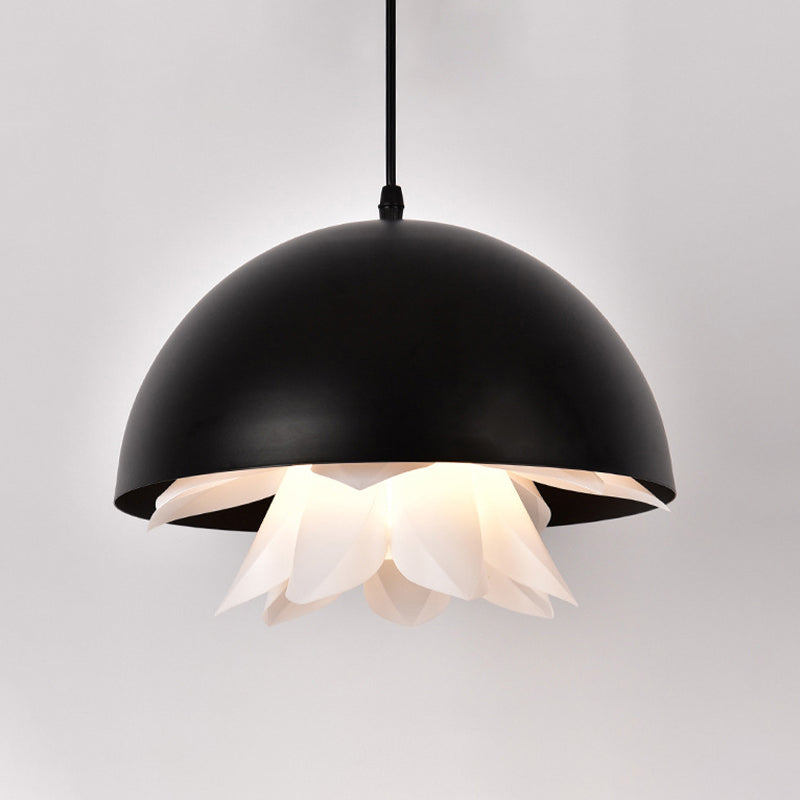 Modern Black Hanging Lamp - 1 Light Down Lighting with Metal Shade for Dining Room