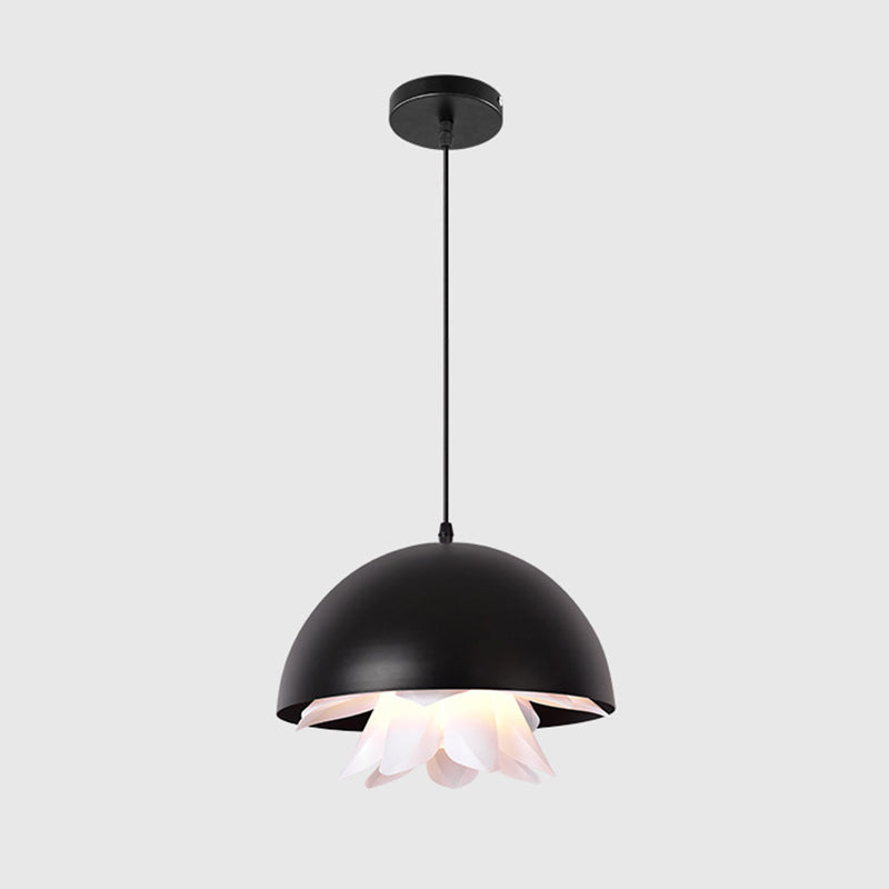 Modern Black Dining Room Pendant Light With Domed Metal Shade