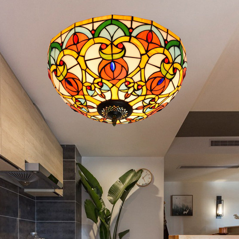 Plafonnier baroque en forme de dôme en verre teinté bronze – Montage encastré à 3 lumières pour cuisine
