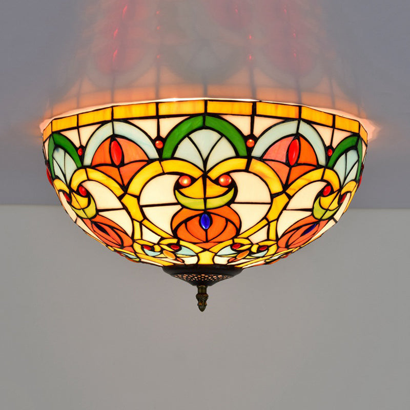 Plafonnier baroque en forme de dôme en verre teinté bronze – Montage encastré à 3 lumières pour cuisine