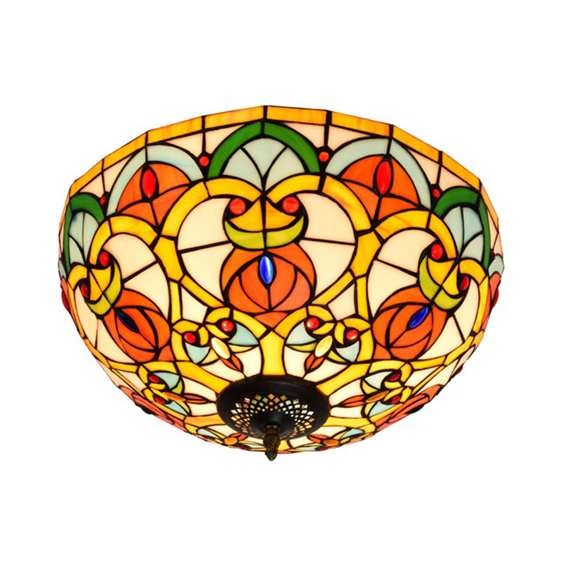 Plafonnier baroque en forme de dôme en verre teinté bronze – Montage encastré à 3 lumières pour cuisine