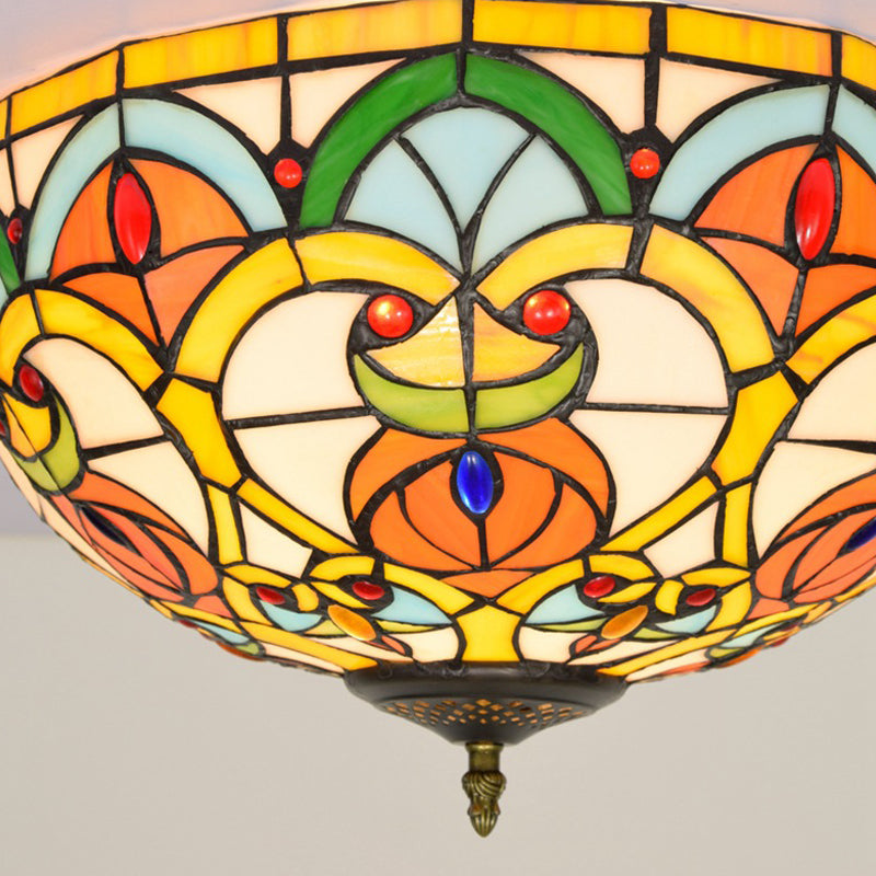 Plafonnier baroque en forme de dôme en verre teinté bronze – Montage encastré à 3 lumières pour cuisine