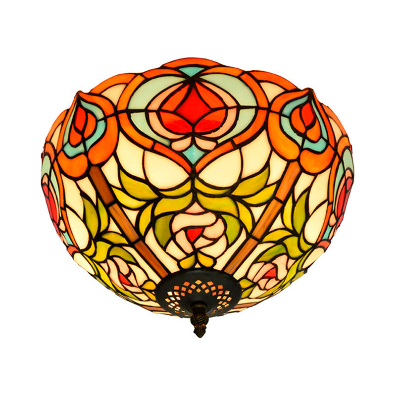 Plafonnier encastré en verre de style victorien - Coupe en bol, 2/3/5 têtes, blanc/vert, 12"/16"/19,5" de large