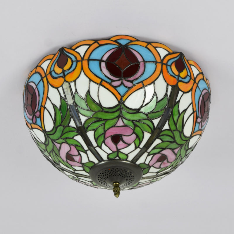 Plafonnier encastré en verre de style victorien - Coupe en bol, 2/3/5 têtes, blanc/vert, 12"/16"/19,5" de large