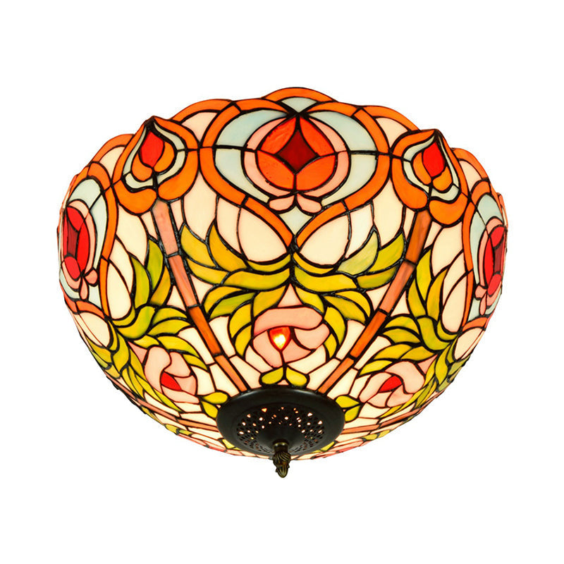 Plafonnier encastré en verre de style victorien - Coupe en bol, 2/3/5 têtes, blanc/vert, 12"/16"/19,5" de large