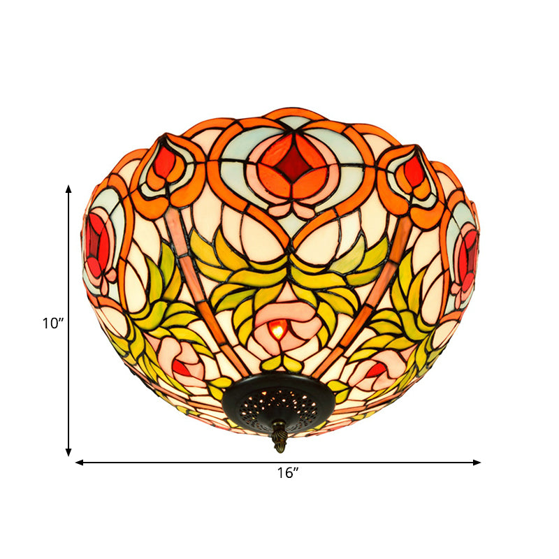 Plafonnier encastré en verre de style victorien - Coupe en bol, 2/3/5 têtes, blanc/vert, 12"/16"/19,5" de large