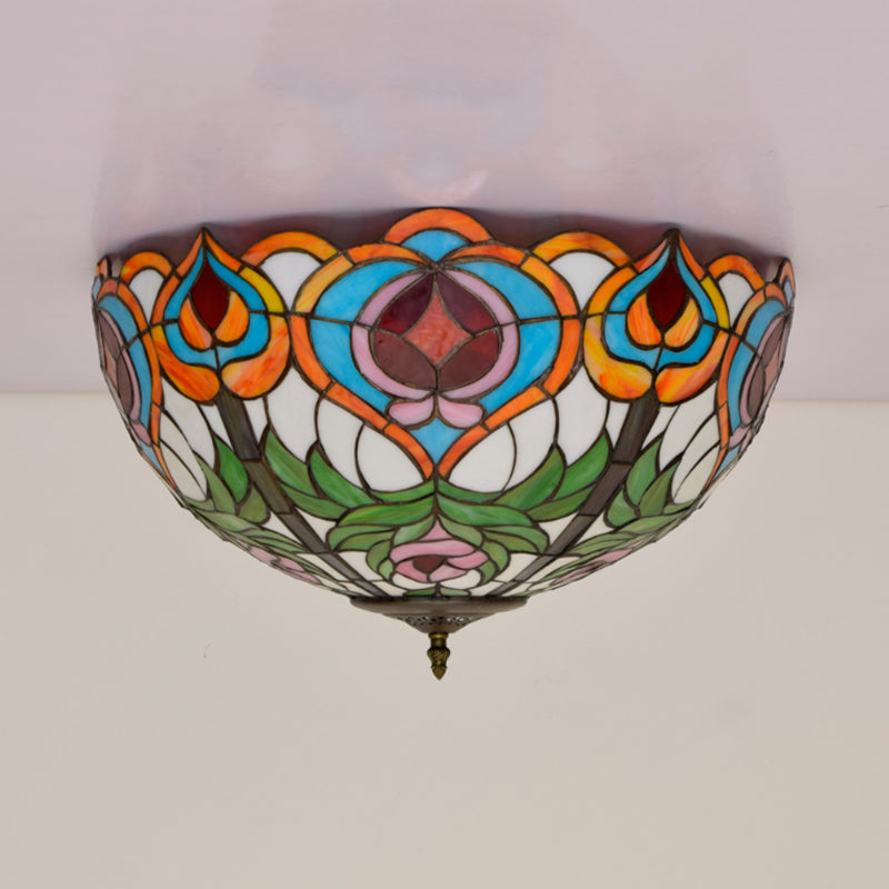 Plafonnier encastré en verre de style victorien - Coupe en bol, 2/3/5 têtes, blanc/vert, 12"/16"/19,5" de large