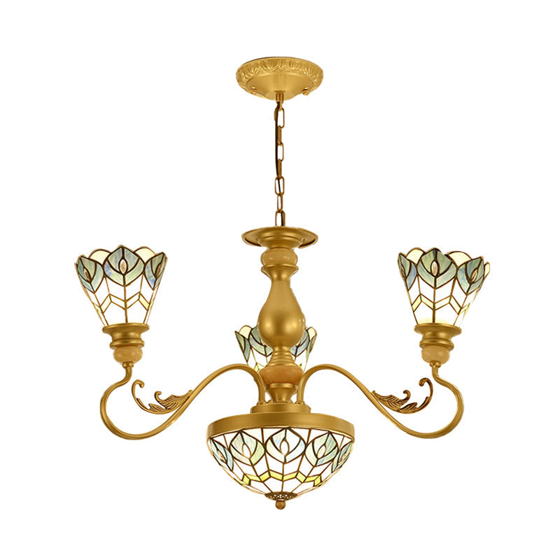 Stained Glass Peacock Feather Chandelier In Gold - Perfect For Living Room With 3/5/6 Lights