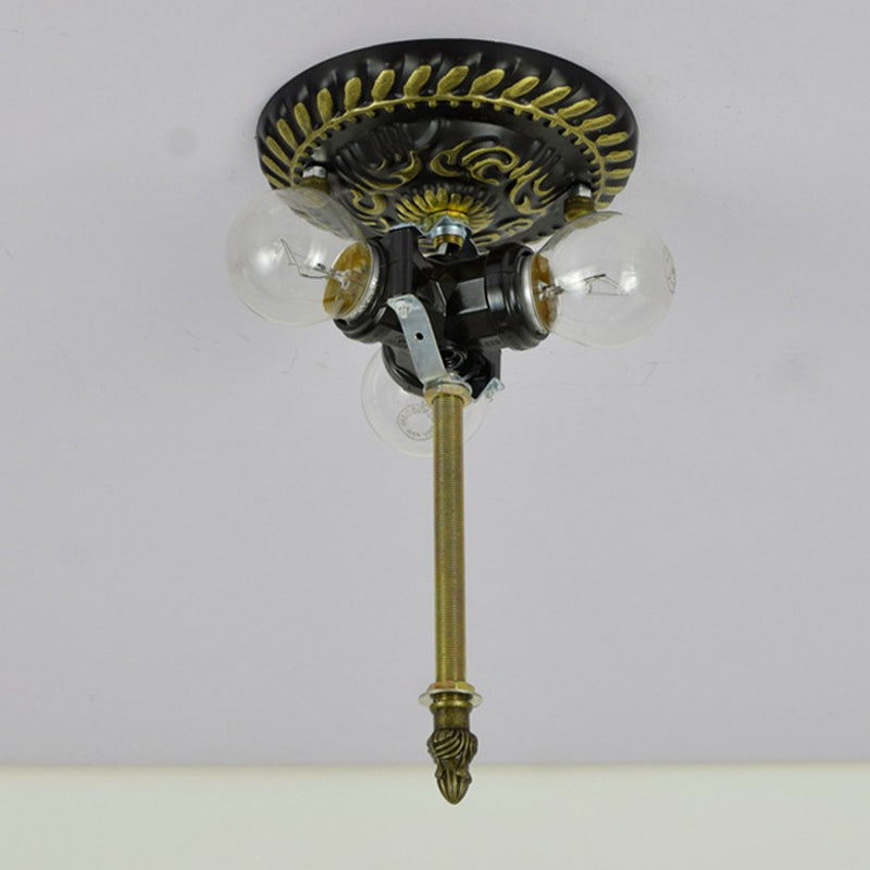 Tiffany-Style Dragonfly Cut Glass Ceiling Lamp - Bronze Flush Mount with 3 Heads - Elegant Light Fixture