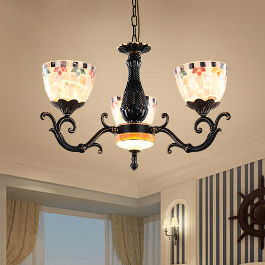 Lustre en mosaïque de verre teinté noir : luminaire suspendu Tiffany 3/5/9 lumières pour salon