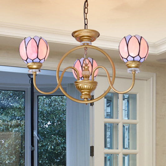 Lustre en verre teinté Tiffany - Suspension dorée à 3/5/6 lumières pour plafond de salon