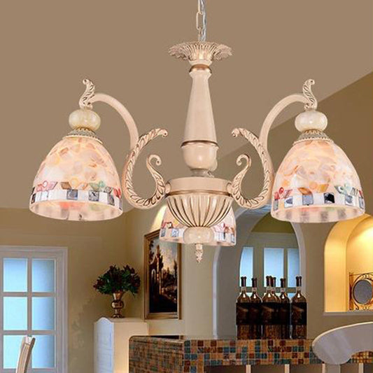 Lustre suspendu en vitrail méditerranéen - Lampe en mosaïque beige pour salon (3/5/9 lumières)